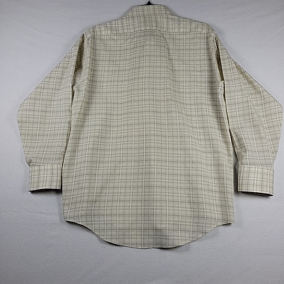 Vtg Arrow Kent Shirt‎ Mens 16 / 32 Poly / Cotton Beige Plaid Dagger Collar - Picture 3 of 8